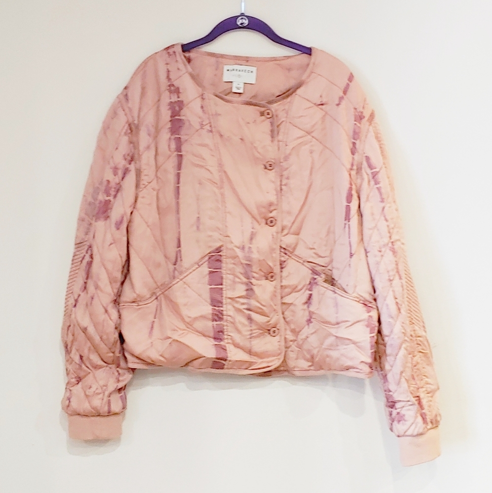 Pink quilted bomber jacket